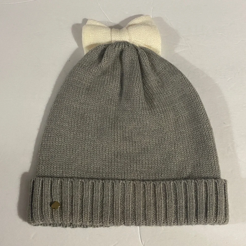 KATE SPADE New York Knitted Hat, NWOT, Ribbed Knit, Bow, Toboggan, Wool Blend
